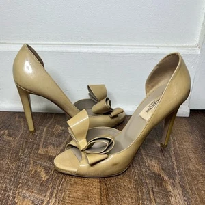 Valentino Garavani D’Orsay Couture Nude Patent Leather Bow Peep Toe Heels 7 - Picture 1 of 16