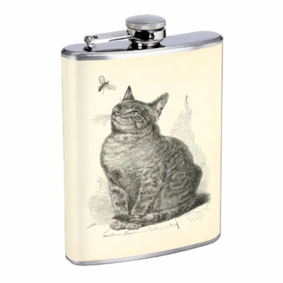 Vintage Cat Em1 Flask 8oz Stainless Steel Hip Drinking Whiskey - Image 1 of 2