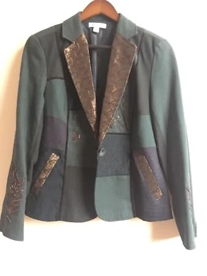 Coldwater Creek Cotton Patchwork Embroidered green blue Jacket Pre owned Sz 8 - Image 1 of 4