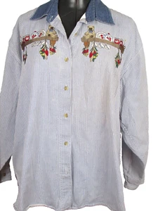 Vtg 80s 90s Quizz Again Womens Blue Long Sleeve Shirt Top Blouse - Size 22 - Picture 1 of 7