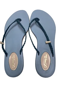 SJP Sandals Flats Flip Flops Nikki 10MM 38.5 NEW Baby Blue Thong Braided Leather - Picture 1 of 6