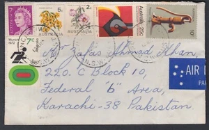 1973 Multi Stamp 25c National Development Australia Air Mail Cover to Pakistan   - Picture 1 of 4