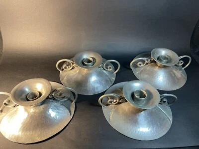 4 (1 Unmatched) Nekrassoff Pewter Hammered Candlesticks Holders 2 Signed - Image 1 of 4