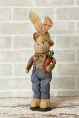 Primitive bunny rabbit holding carrot easter spring farmhouse free ship - Image 1 of 4