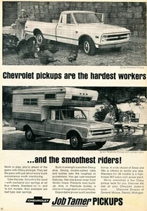 1968 Print Ad of Chevrolet Chevy Fleetside Farm Pickup & Camper Body Truck - Picture 1 of 2
