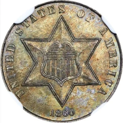1860 NGC MS65 Clamshell Lamination $1,845-CU Rare 3CS Error! Three Cents Silver - Image 1 of 4