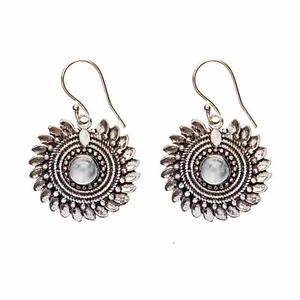 81stgeneration Silver Dangle Earrings Brass Moonstone Flower Sun Rope Mandala - Imagen 1 de 9