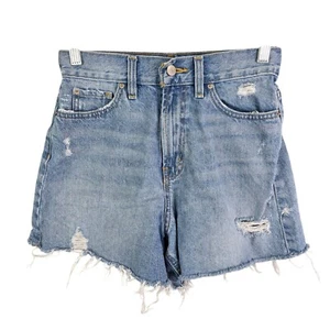 Womens BDG Blue Denim A-Line Shorts Hi Rise Distressed 3" Inseam Raw Hem 26 - Bild 1 von 11