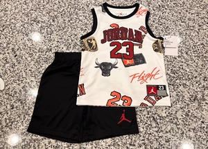 NWT NIKE AIR JORDAN BOY'S 2 pc SET SLEEVELESS TANK TOP JERSEY BLACK SHORTS 6 Med - Picture 1 of 10