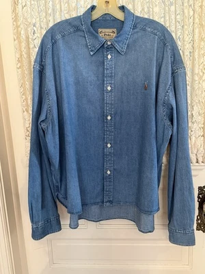 Polo Ralph Lauren Blue Denim Shirt with Horse Logo Unisex, High/low Hem - Image 1 of 4