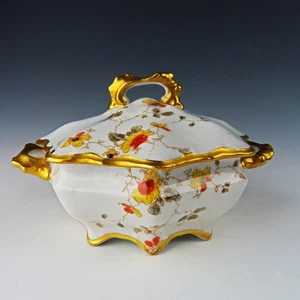 Victoria Austria Covered Butter Dish w/ Pierced Liner Floral Gilt c1900 - Picture 1 of 10