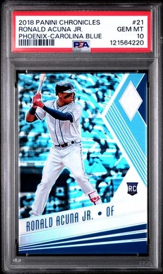 Panini Chronicles Ronald Acuna Jr Carolina Blue 2018/50 RC Braves 21 PSA 10 Foto 1 de 2