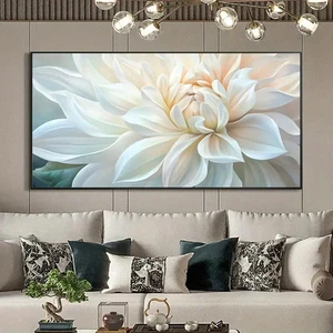 Soft Pastel Abstract White for Lotus Unframed Canvas Painting for Living - Picture 1 of 7