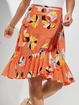Falda envolvente Cabi XL #6199 naranja floral a lunares corbata coqueta volantes malla elástica Foto 1 de 4