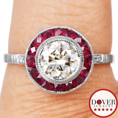 Anillo de compromiso halo brillante redondo platino rubí diamante 1,47 quilates HKD sin precio base Foto 1 de 4