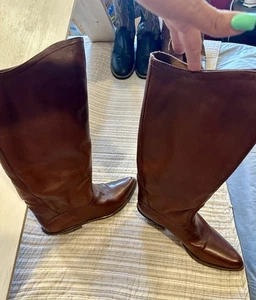 Sundance Women’s Leather Tall Boots Size 7M Brown Made in Brazil Western Style - Picture 1 of 9
