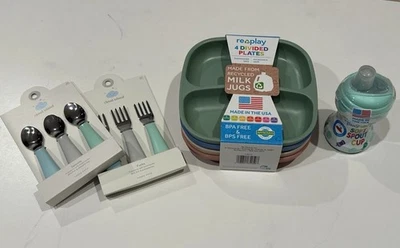 Nuevo Lote de Platos, Tenedores, Cuchara y Bebedero para Niños Pequeños, Isla Nube y Reproducción Foto 1 de 4