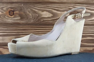 BCBGeneration Size 8 M Beige Open Toe Wedge Leather Women - Picture 1 of 7