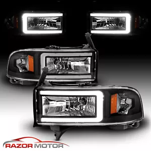 Black LED C LIGHT BAR Headlights For 1994-2002 Dodge Ram 1500 2500 3500 - Picture 1 of 10