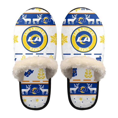 Los Angeles Rams Christmas Plush Slippers Warm Soft Non-Slip House Slippers Gift Cover