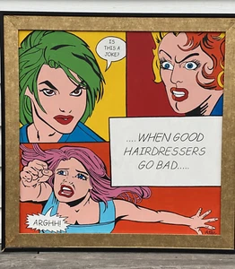 Salon Pop Art Original Painting 2003 Hairdressers Go Bad 28x28 Framed Signed - Picture 1 of 12