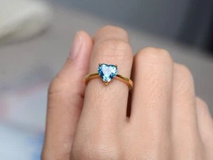 925 Sterling Silber Blautopas Ring Herzform Versprechen Ring für Ihre Liebsten - Bild 1 von 8
