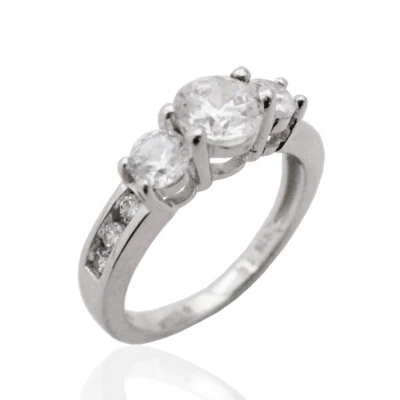 Anello trilogy reale in argento 925 rodiato e zirconi bianchi - Immagine 1 di 2