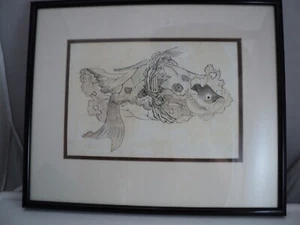 Vintage Line Drawing Koi Fish - Japanische Tuschzeichnung - Picture 1 of 9