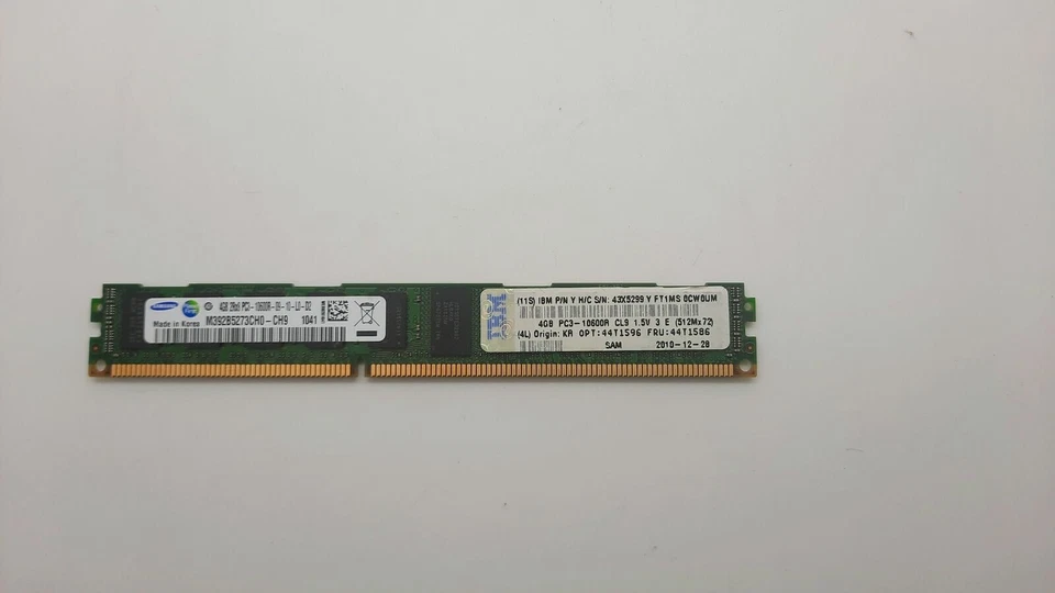 IBM 44T1586 4GB DDR3 2Rx8(1x4GB) PC3-10600R  ECC REG  (SAMSUNG M392B5273CH0-CH9) - Image 1 of 3