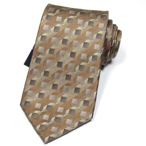 John Ashford Men's 100% Silk Tie Geometric Box Print Stain Resistant Taupe - Picture 1 of 4