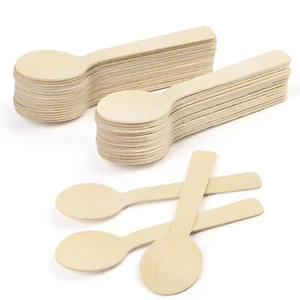 200PCS Wooden Spoons Wood Soup Spoons for Eating Mixing Stirring Kitchen Utensil - Picture 1 of 7