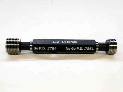 M & J TOOLING LLC NEW 1/2 14 NPSM PIPE THREAD PLUG GAGE .5 .50 GO NO GO P.D.'S = .7784 & .7851 2B