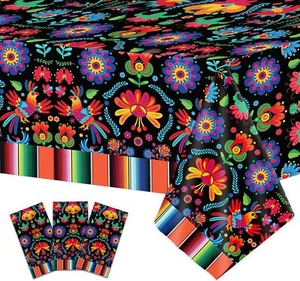 3 Pcs Mexican Fiesta Tablecloth Decorations 108" x 54" Plastic Cinco De Mayo ... - Picture 1 of 3
