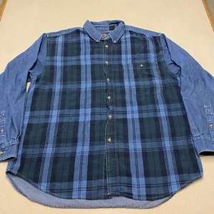Camicia vintage Greatland Apparel uomo grande manica lunga abbottonata denim a quadri - Foto 1 di 10