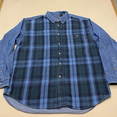 Vintage Greatland Apparel Mens Large Long Sleeve Button Down Shirt Denim Plaid - Image 1 of 4