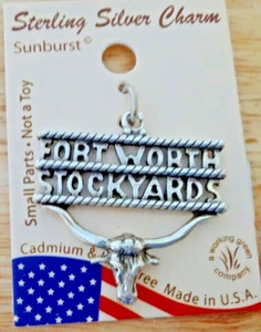 Dije de plata esterlina 23x25 mm dice Fort Worth Stockyards en Texas Longhorn - Imagen 1 de 2