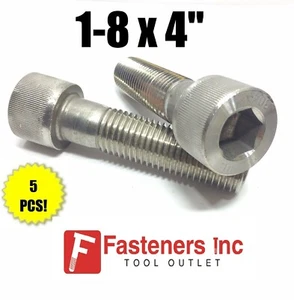 (5) 1-8 X 4" Socket Head Allen Cap Screw Stainless Steel - Picture 1 of 2