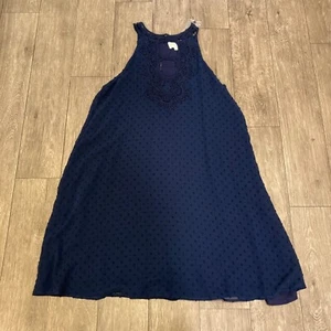 Abito donna piccolo senza maniche a pois Jun & Ivy Francesca’s Swiss Navy A-Line nuovo - Foto 1 di 7