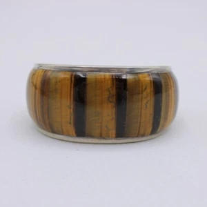 Sterling Silver 925 Tigers Eye 30mm Chunky Cuff Bracelet Ken's Sterling 6" 73.4g - Picture 1 of 10