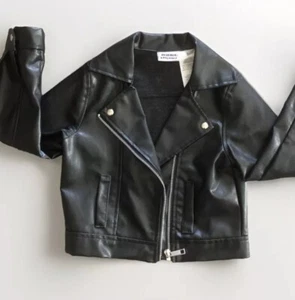 Blueberi Boulevard Girls Faux Leather Zipper Jacket  Size S Black - Picture 1 of 7