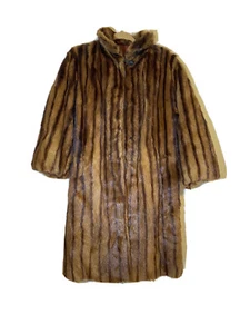 Vintage Women Mink Fur Long Trench Coat Collared Jacket Winter Brown Lined M - Picture 1 of 10