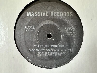 KRS 1 and Jam Rock Massive "Stop The Violence" 12" single 1988 Massive Records - Image 1 of 3
