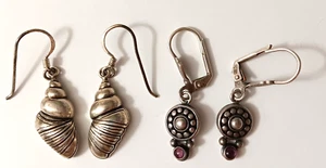 2 Pair Lot Sterling Silver Dangle Pierced Earrings, Amethyst - Picture 1 of 5