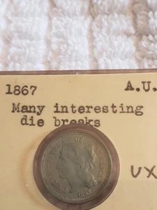 NICKEL 3 CENT PIECE 1867 AU YOU JUDGE - Picture 1 of 2
