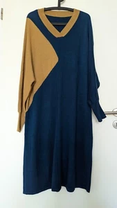 Damen Strickkleid, locker sitzend, lang, Gr. XL, Petrolblau/Senf - Bild 1 von 3