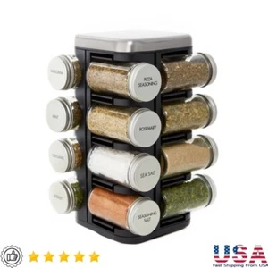16 Jar Spice Rack Revolving Kitchen Organizer Free Refills Easy Identification - Picture 1 of 11