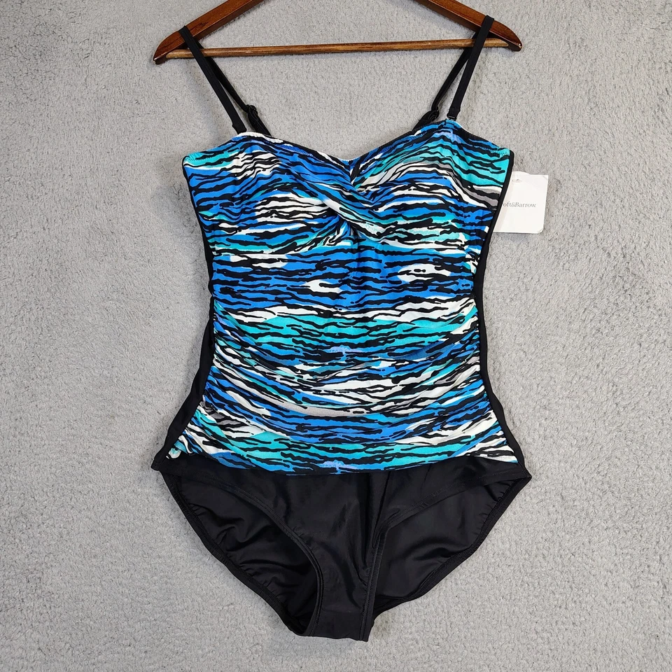 Traje de baño Croft & Barrow para mujer 14 azules a rayas cuerpo escultor una pieza playa nuevo con etiquetas Foto 1 de 4