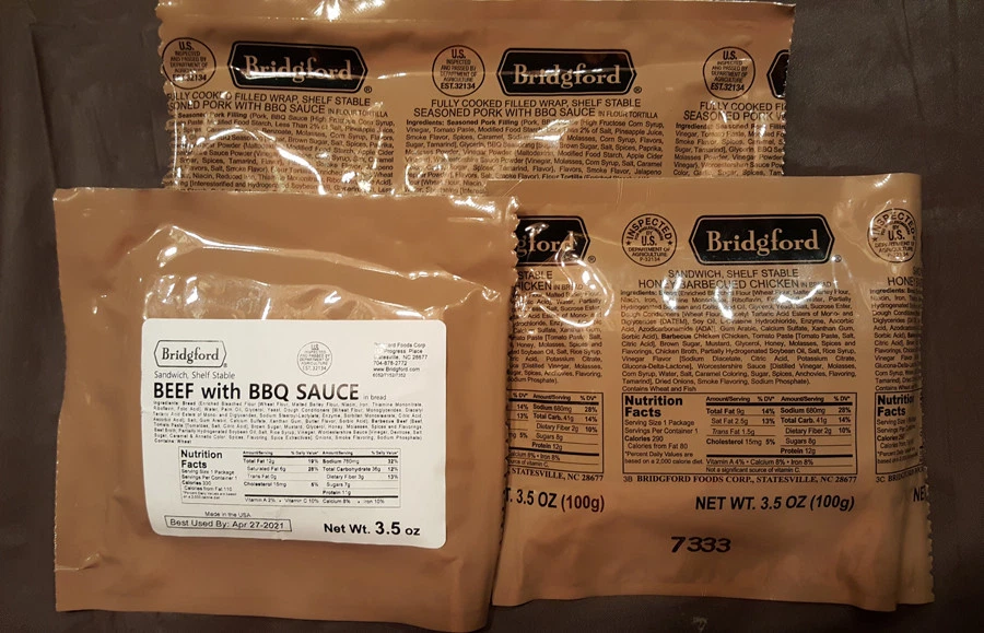 BBQ Beef, Chicken and Pork Survival 3 Pack Food MRE Ready to Eat Bridgford #1