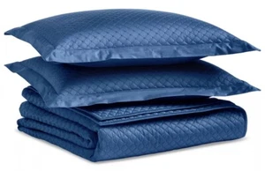 Charter Club Quilted Solid Queen Coverlet & Shams 3pc Set Navy Blue