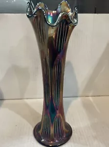 Vintage Fenton Diamond & Rib Cobalt Blue Carnival Glass Swung Vase Apprx 10 3/4” - Picture 1 of 12